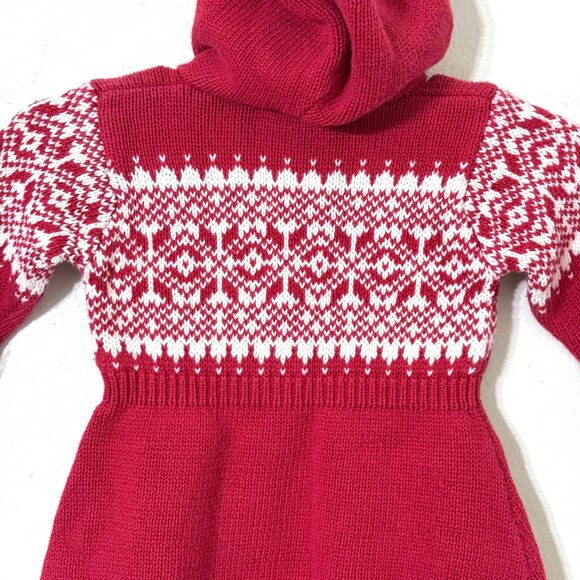 Vtg Ralph Lauren Baby Cotton Fair Isle Sweater Dress Hooded Holiday Christmas - Picture 6 of 12